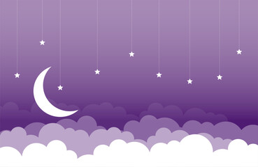 half moon and stars background in papercut style