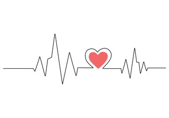 heart pulse Continuous one line drawing. Heartbeat cardiogram healthcare concept. Vector illustration single sketch outline.