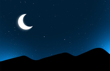 Obraz na płótnie Canvas realistic half moon and starry night sky background with light effect