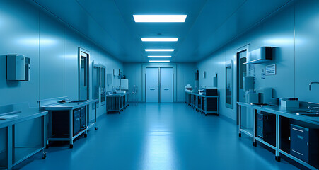 Clean and Modern Hospital Corridor, Medical Clinic Interior with Bright Lighting, Healthcare and Emergency Facility Design