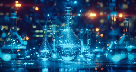 Magical Potion Bottles, Dark and Mysterious Alchemy Lab, Fantasy and Magic Concept with Vintage Glassware