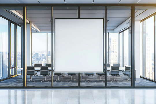 Modern Business Office Interior, Spacious Meeting Room with City View, Corporate Design and Professional Workspace