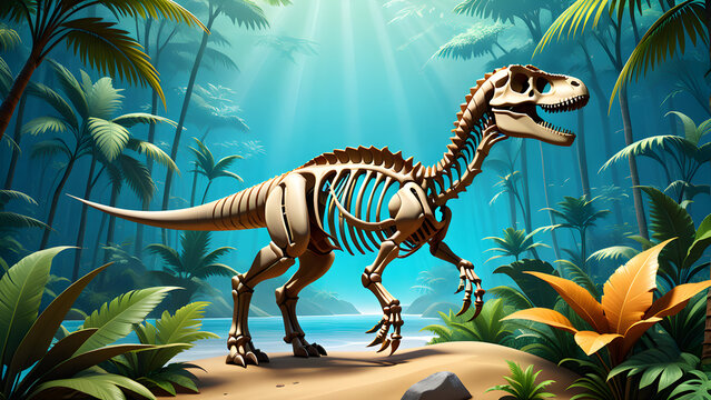 tyrannosaurus rex dinosaur skeleton isolated on natural background