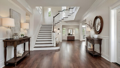 beautiful foyer with wood floors and neutral decor