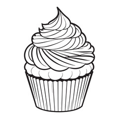 Cupcake outline coloring page illustration for children and adult