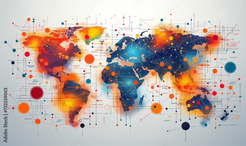 Poster global business structure of networking. analysis and data exchange customer connection, hr recruitm
