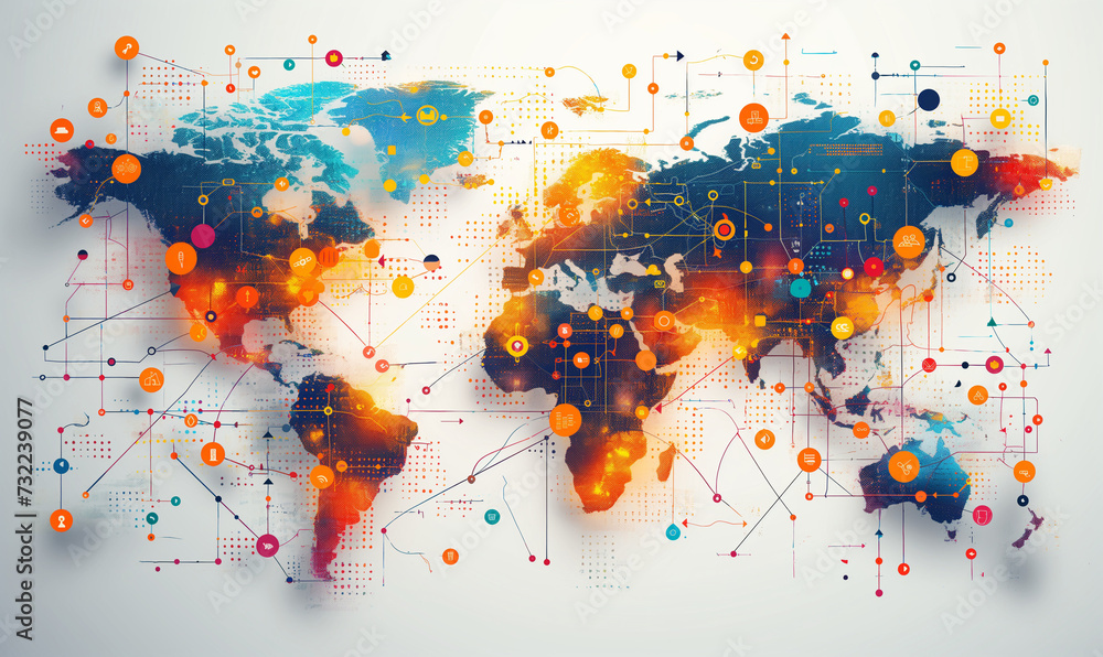 Poster global business structure of networking. analysis and data exchange customer connection, hr recruitm