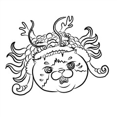 Set of Cat cartoon for printing on sticker.Cat vector illustration for coloring book on white isolated background.Cute clipart.Character for elements on white background.Happy Chinese new year.