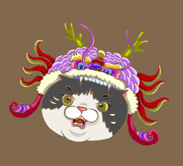 Set of Cat cartoon for printing on sticker.Cat vector illustration for coloring book on white isolated background.Cute clipart.Character for elements on white background.Happy Chinese new year.