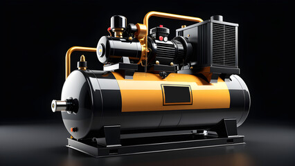 factory industrial air compressor isolated on a black background