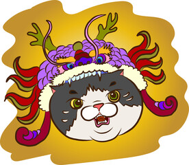 Set of Cat cartoon for printing on sticker.Cat vector illustration for coloring book on white isolated background.Cute clipart.Character for elements on white background.Happy Chinese new year.