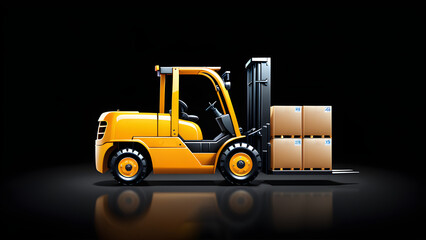 factory industrial forklift isolated on a black background. forklift truck and loader