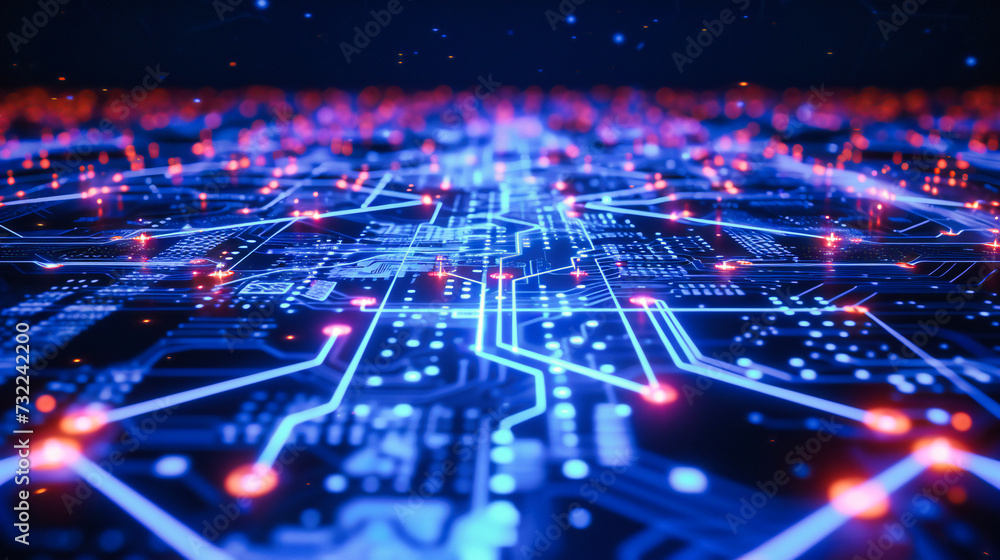 Poster digital processor and circuit concept, high-tech electronics and information technology background, 