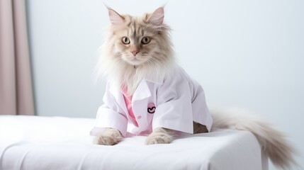 cat, LaPerm cat in doctor gown
