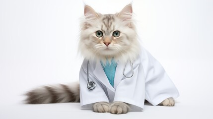 cat, Kurilian Bobtail cat in doctor gown