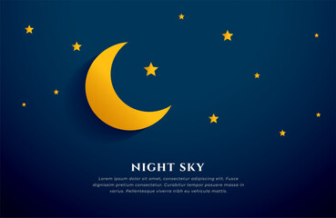 beautiful half moon and starry night sky background design