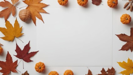 autumn leaves on a white background with space text