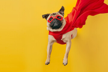 Cute Pug on Yellow Background 