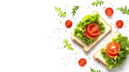 Fototapeta na wymiar Healthy sandwiches with lettuce high angle, realistic, HD, copy space - generative ai