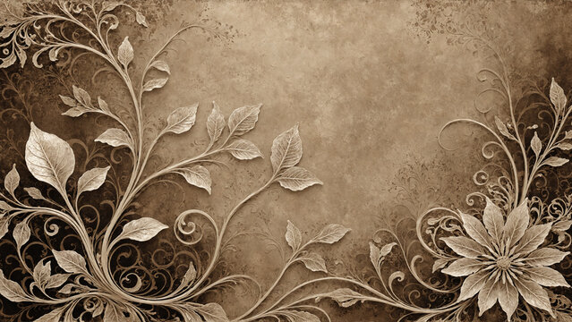 Elegant Floral Scrolls on Sepia