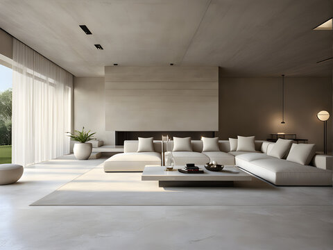 Image of modern living room with white sofa. Generative AI, 