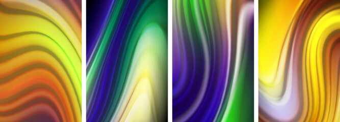 Rainbow color liquid. Wave lines poster set for wallpaper, business card, cover, poster, banner, brochure, header, website