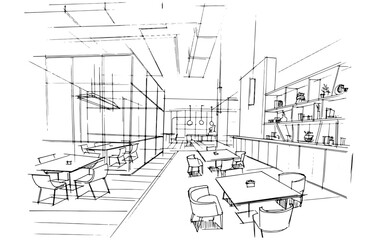 Fototapeta premium Drawing exterior and interior architectural lines. , Graphic assembly in architecture and interior design work. ,Sketch ideas for interior or exterior designs.