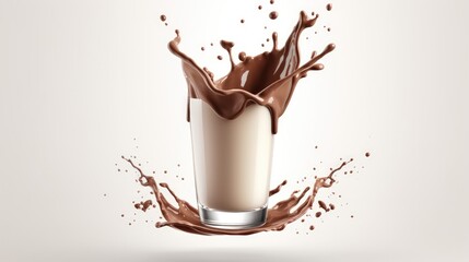 Milk and chocolate splash in a glass on a white background