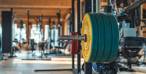 Fototapeta premium dumbbell weights on the gym floor, dumbbell on the floor, gym modern interior in the gym lots of sports equipment