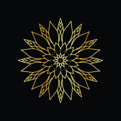 Golden mandala on a black background, vector illustration.