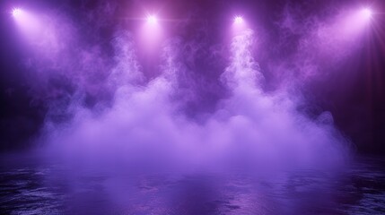 Fototapeta na wymiar serenity and purple stage spotlights with a smoke 