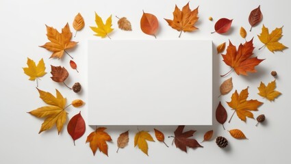 autumn leaves on a white background with space text