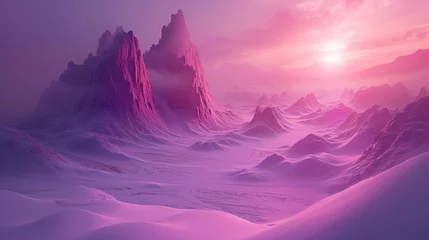 Tuinposter Pruim surreal pink and purple mountains landscape on dreamy land 