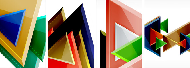 Glossy triangles geometric poster set for wallpaper, business card, cover, poster, banner, brochure, header, website