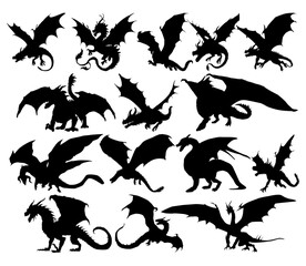 Dragon Silhouette Vector Icon Set