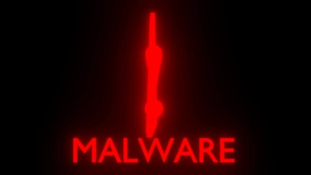 3d animation of glowing red exclamation mark with malware