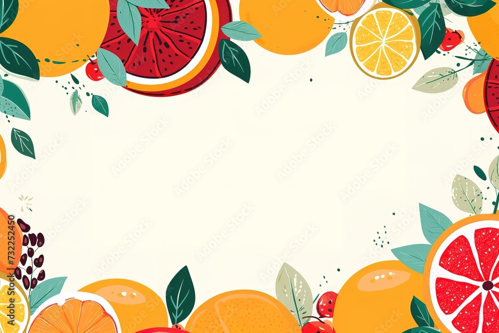 Wall mural watercolor illustration of orange fruit frame for background