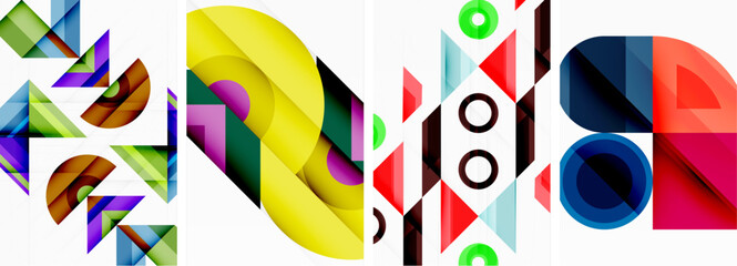 Bright colorful geometric abstract poster background set