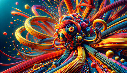 Vibrant, Futuristic Close-Up of Elastic Material with Pop Futurism Elements.