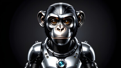 robot chimpanzee isolated on a black background. cyber animal. Digital machine technology design for robots. electronic animal, robot. mechanical robot.  advanced intelligence, animal robot
