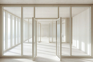 Modern Architectural Corridor, Sleek Interior Design with White Walls and Natural Light, Minimalist Concept
