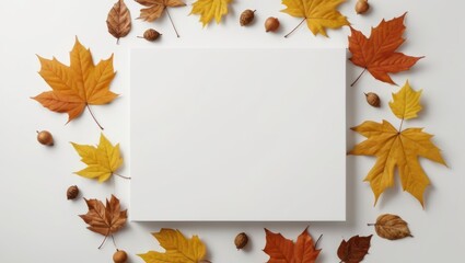 autumn leaves on a white background with space text