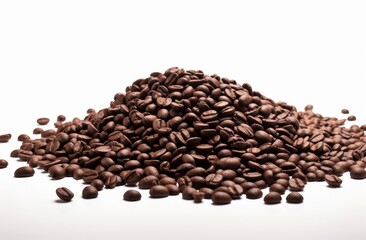 roasted coffee beans isolated on white background close up