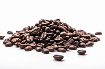 roasted coffee beans isolated on white background close up