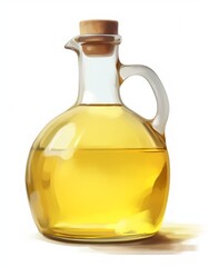 A bottle of olive oil on a white background