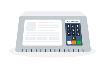 Electronic voting machine with a display screen and numeric keypad, labeled ELECTORAL URN