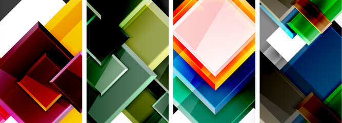 Color glass glossy square composition poster set for wallpaper, business card, cover, poster, banner, brochure, header, website