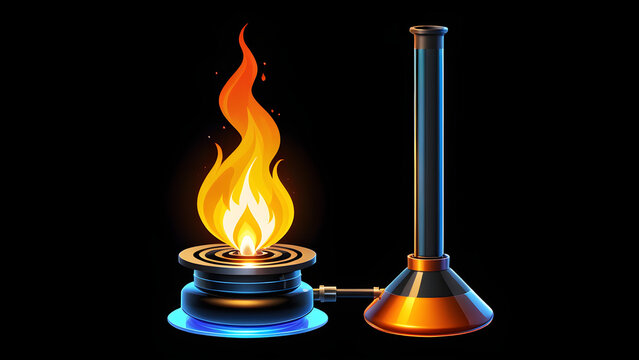 science Bunsen burner isolated on black background