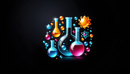 science chemistry icon symbol and clipart isolated on a black background. science lab icon. science technology research