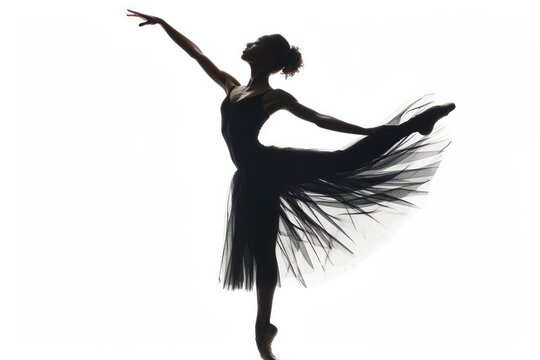 Isolated silhouette of an elegant female ballet dancer on a white background